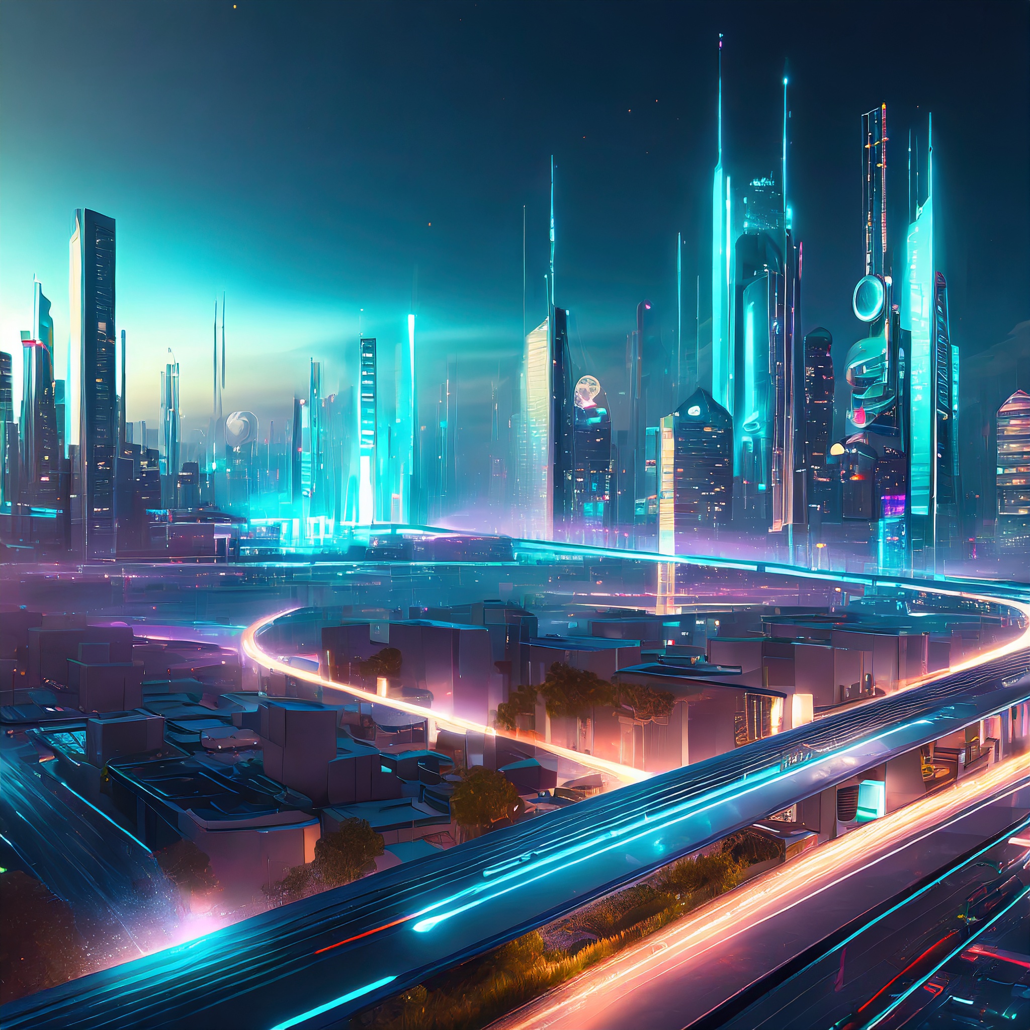 Firefly Una representación visual del futuro digital, como un paisaje futurista con elementos de tec